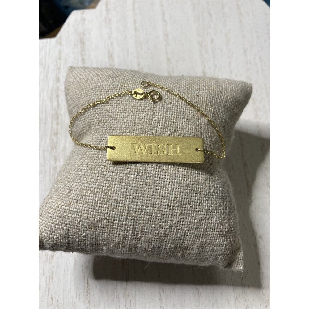 Sterling Silver 925 Gold plated WISH Bar Chain Dainty Bracelet‎ 7"